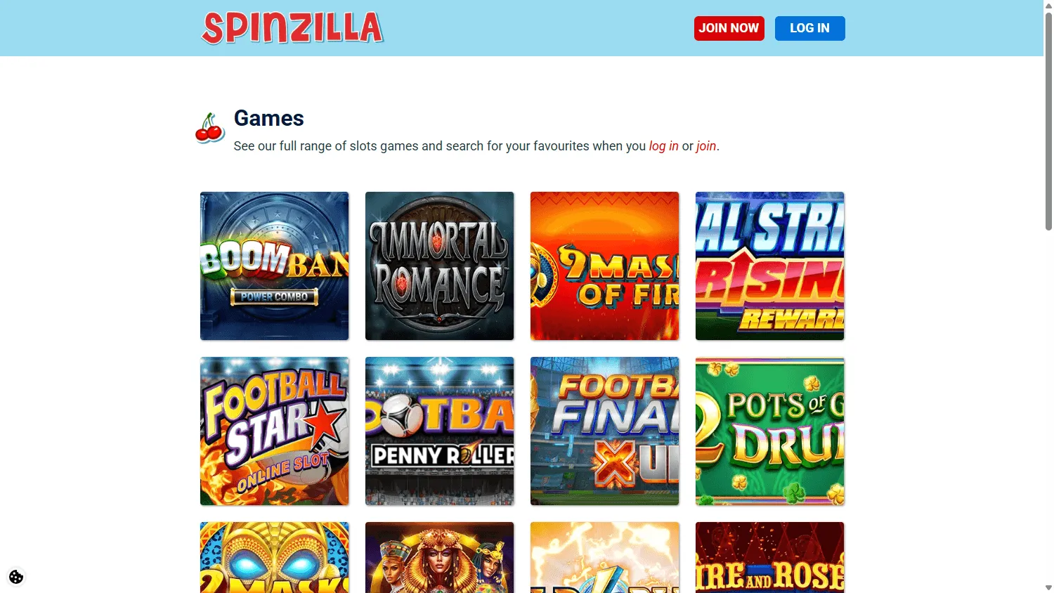 Spin It Casino desktop games area