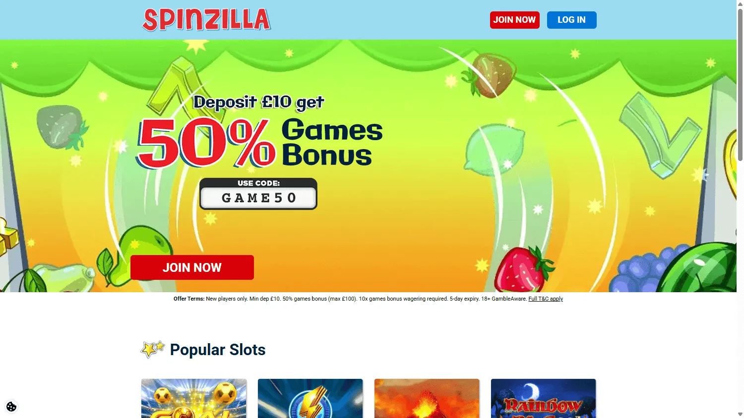 Spin It Casino desktop home view