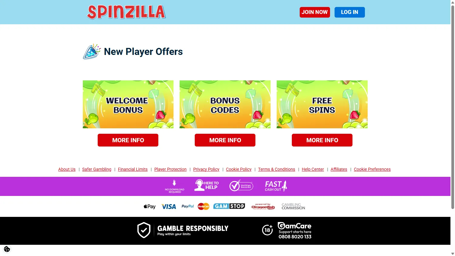 Spin It Casino desktop promotions area