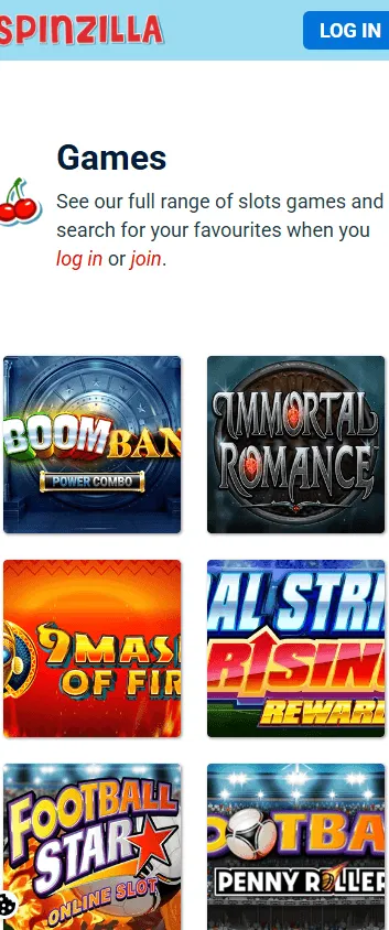 Spin It Casino mobile games area